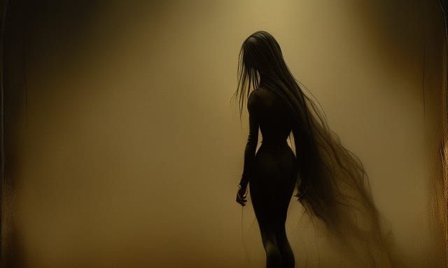 Nightmare: Frail Woman in Dark Cartoon Art