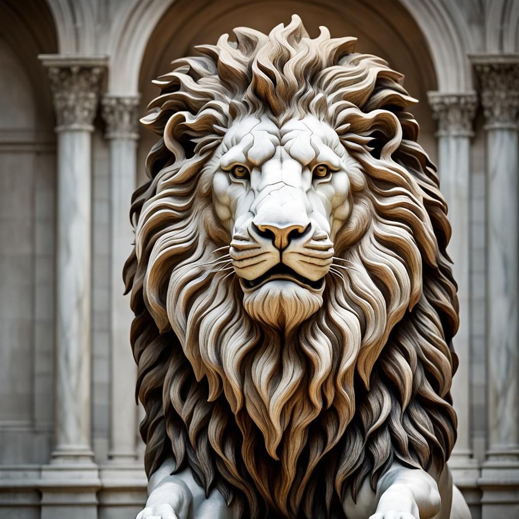 Furious Marble Lion Sculpture in Michelangelo Style