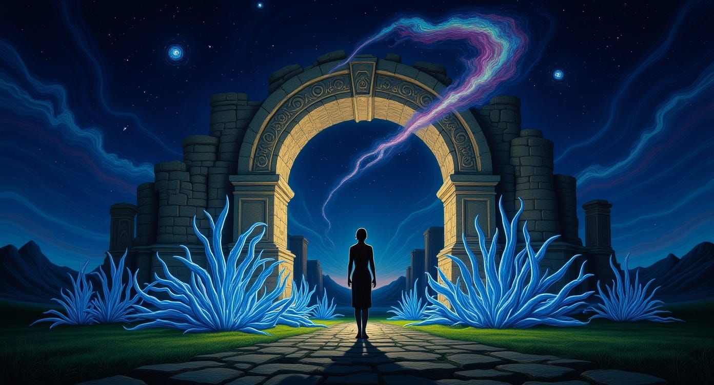 Ancient Gateway in Nebula by Salvador Dali Style