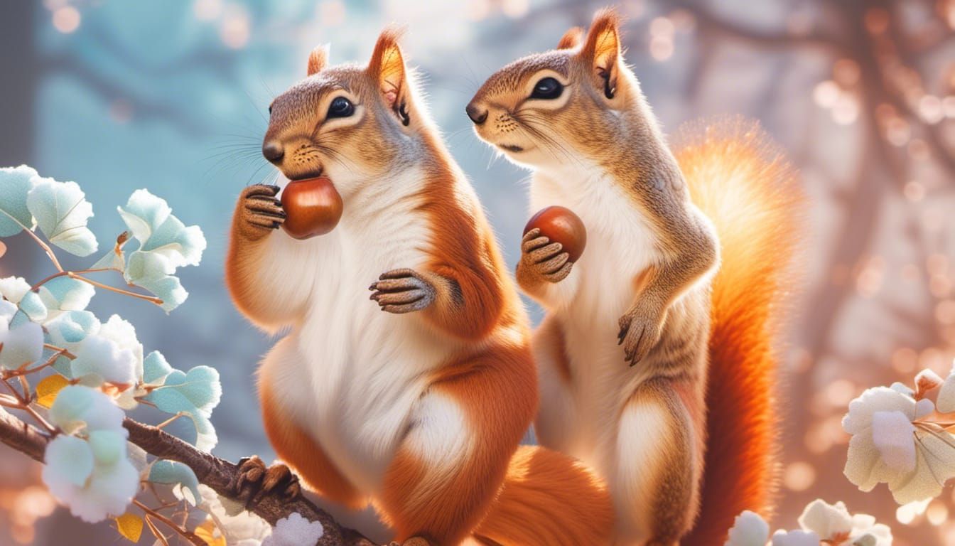 Squirrels Sharing Acorn Wildlife Photography