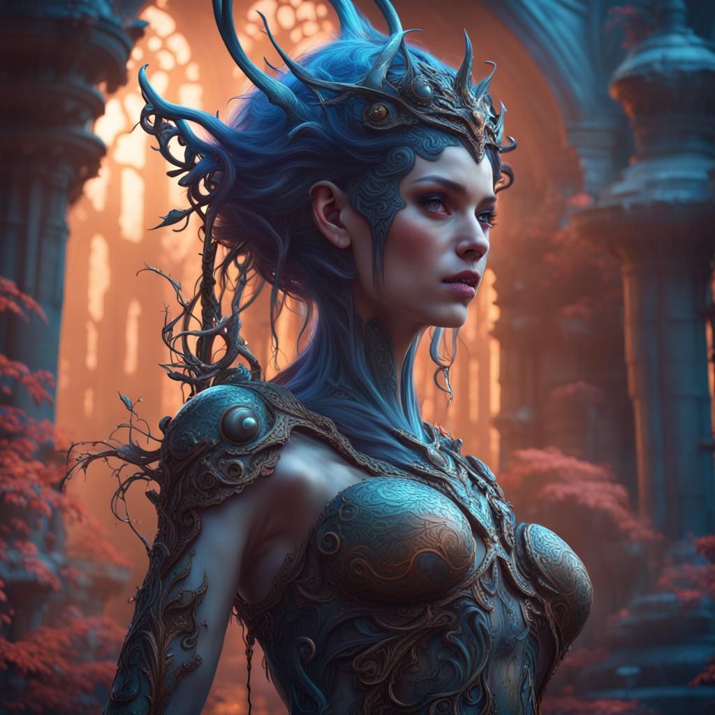 AI Nymph in Detailed Matte Painting