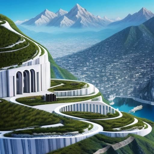 Marble Mountain City with Energy Spirals