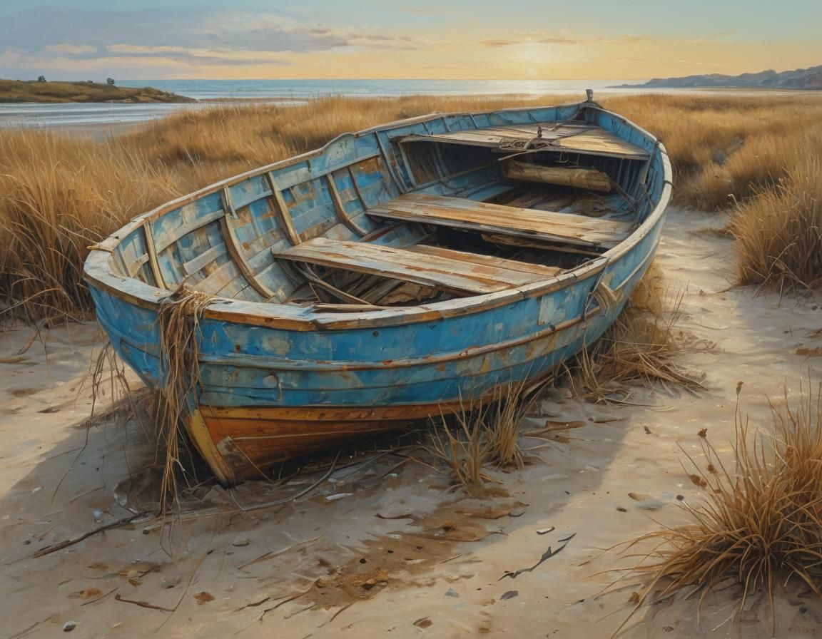 abandoned boat on a sandy shore