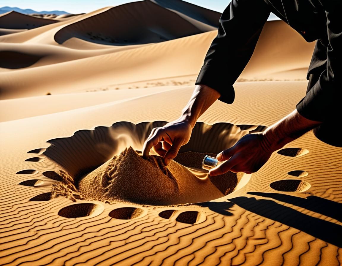 Surrealist Desert Scene with Time and Sand