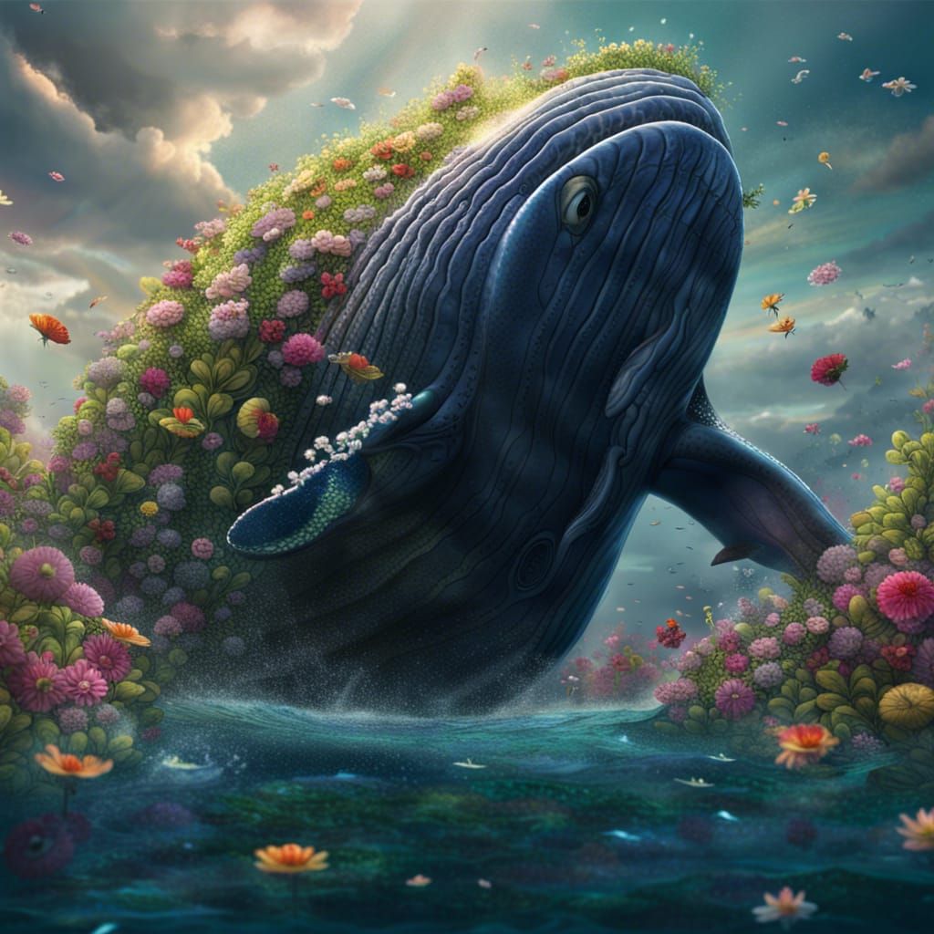 Majestic Brillo Whale with Aquatic Garden