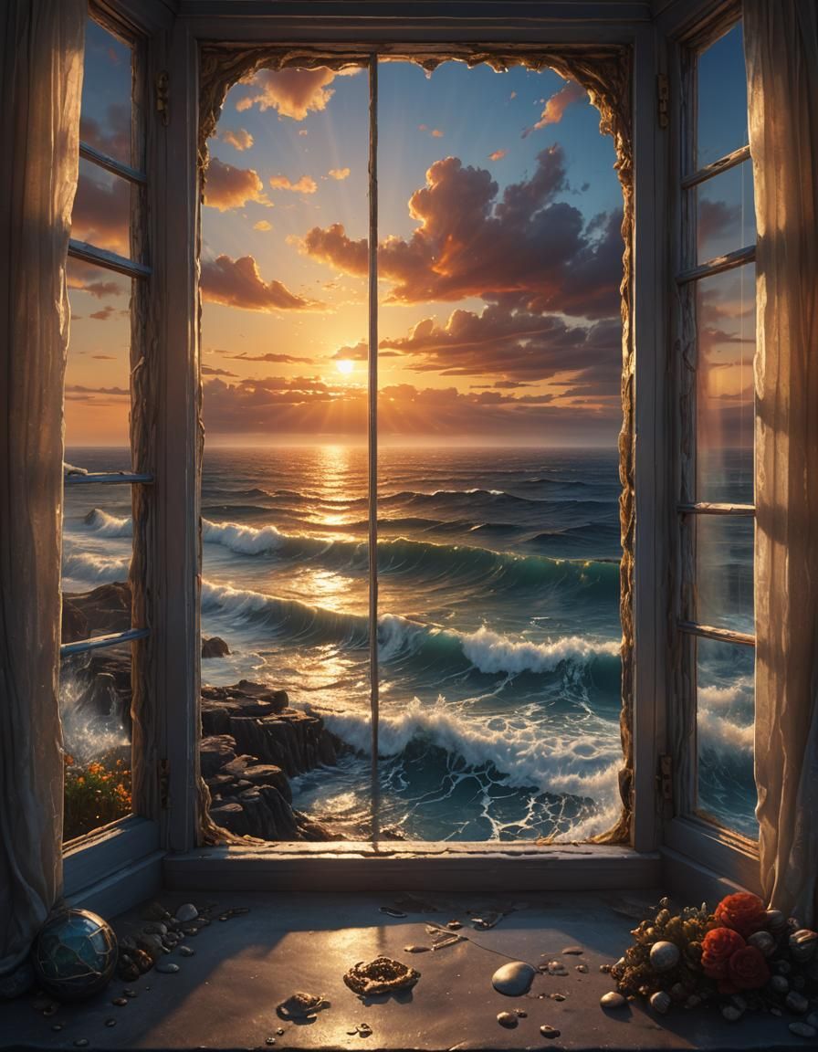 Ocean Sunset View with Knight: Detailed Digital Painting