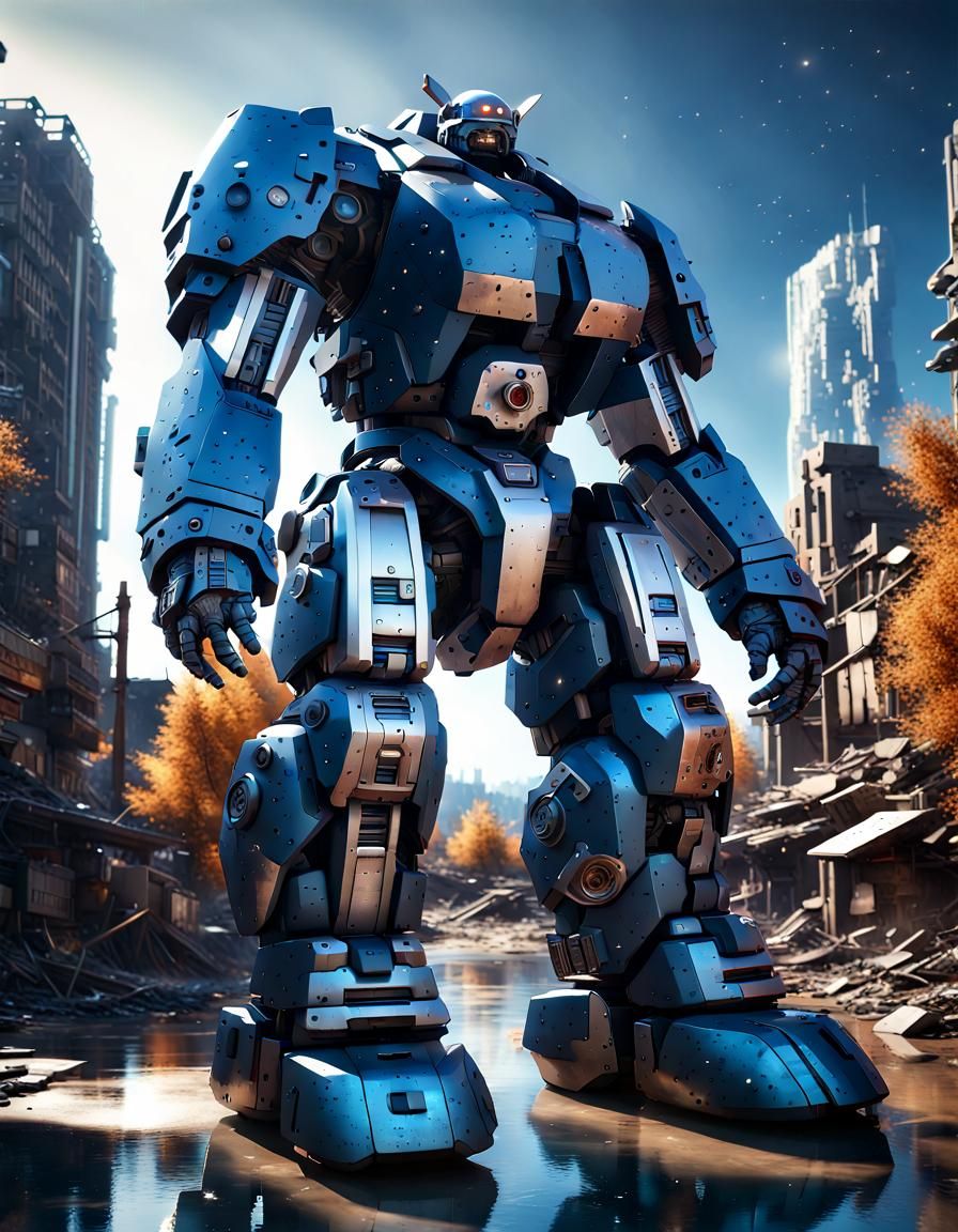 Epic Bear Mecha in Sci-Fi Ruined City