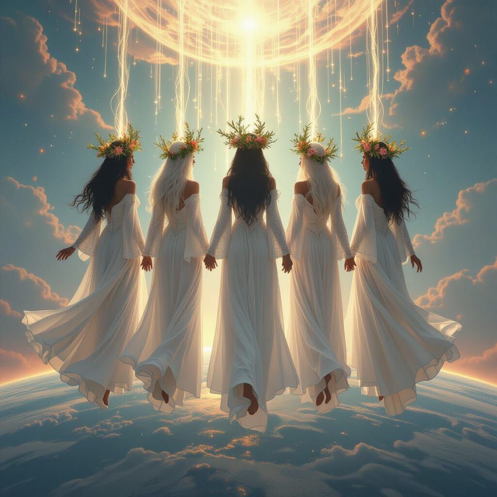 Ethereal Crones Hovering Above Earth in Digital Painting Sty...