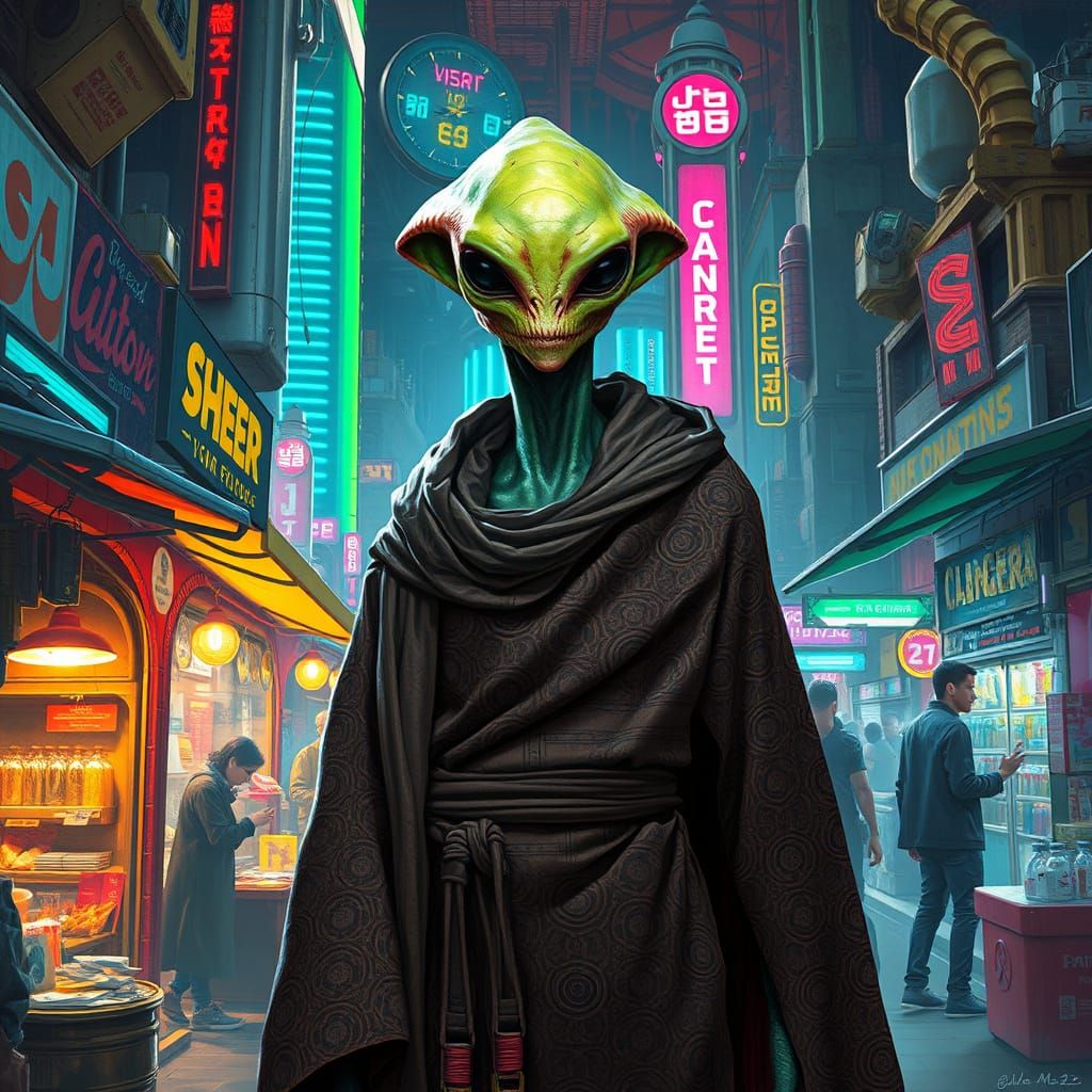 Bustling Intergalactic Market in Futuristic Style