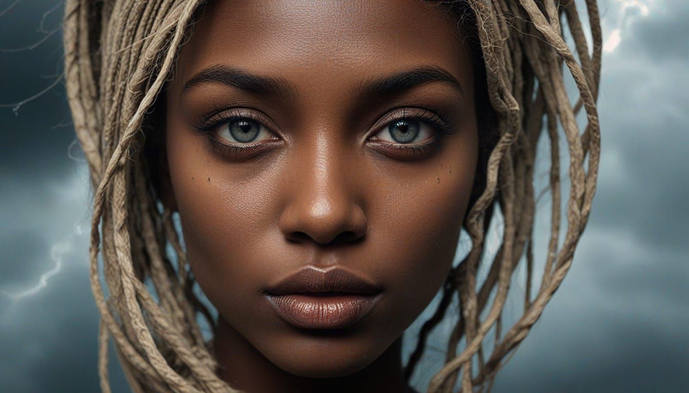 Dark Skinned Woman in Rococo Style with Fractal Shadows