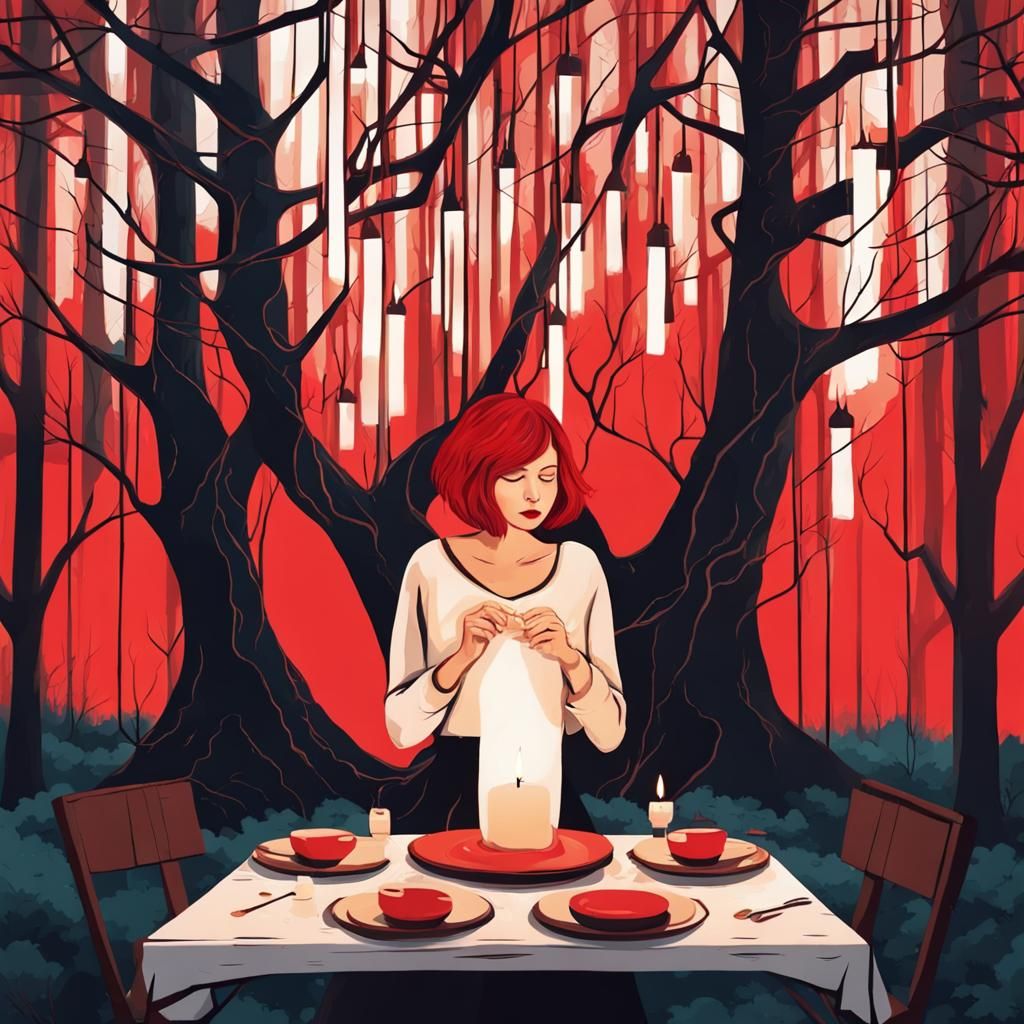 Solitary Forest Dinner in Abstract Style