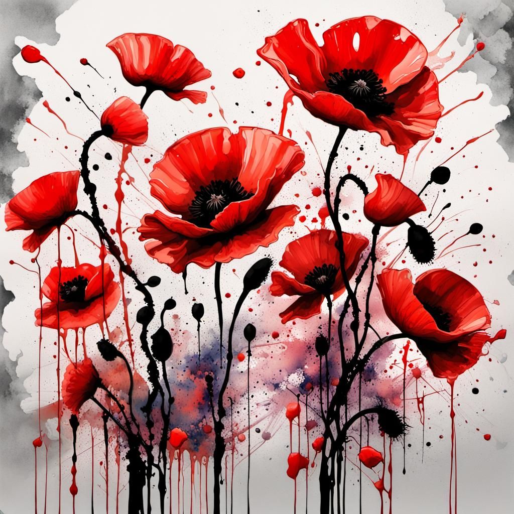 Poppy Ink Splatter Graffiti Art for Remembrance Day
