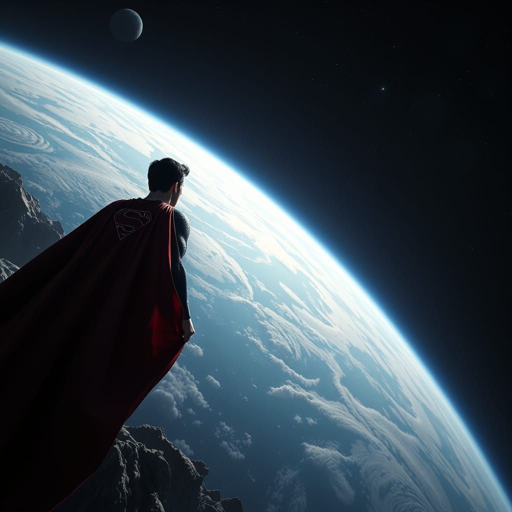Ethereal Superman Watches Over Earth from Space