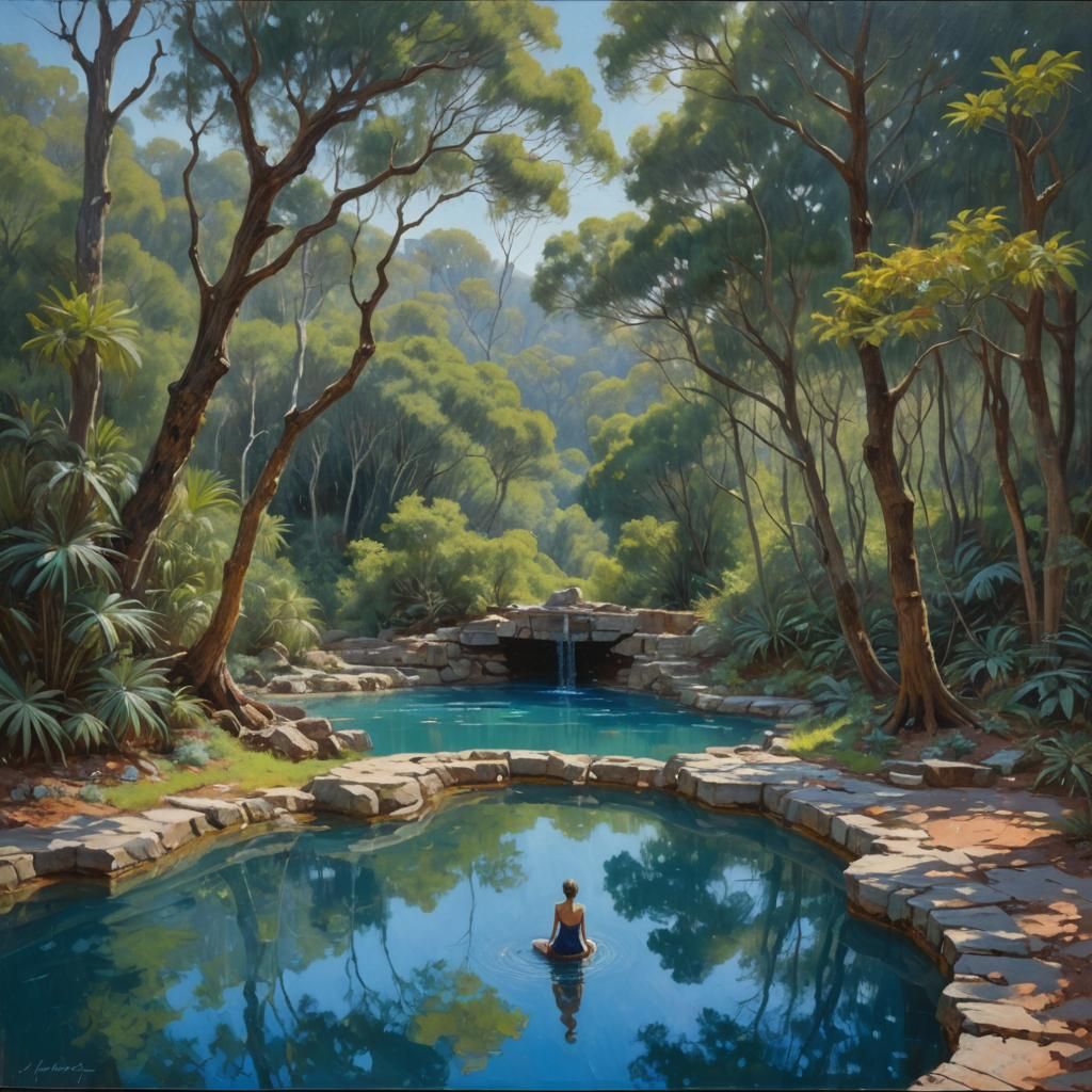 Blue Pool of Thought: Oil Painting by Gurney Style