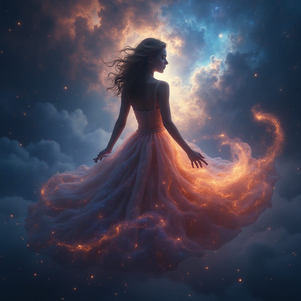 Cosmic Nebula Dress Silhouette with Galactic Glow
