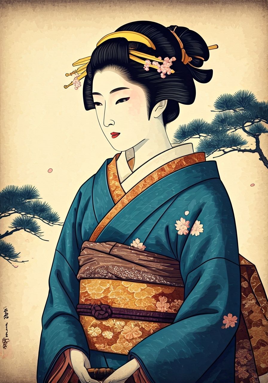 Woman in Kimono: Ukiyo-e Style Digital Painting