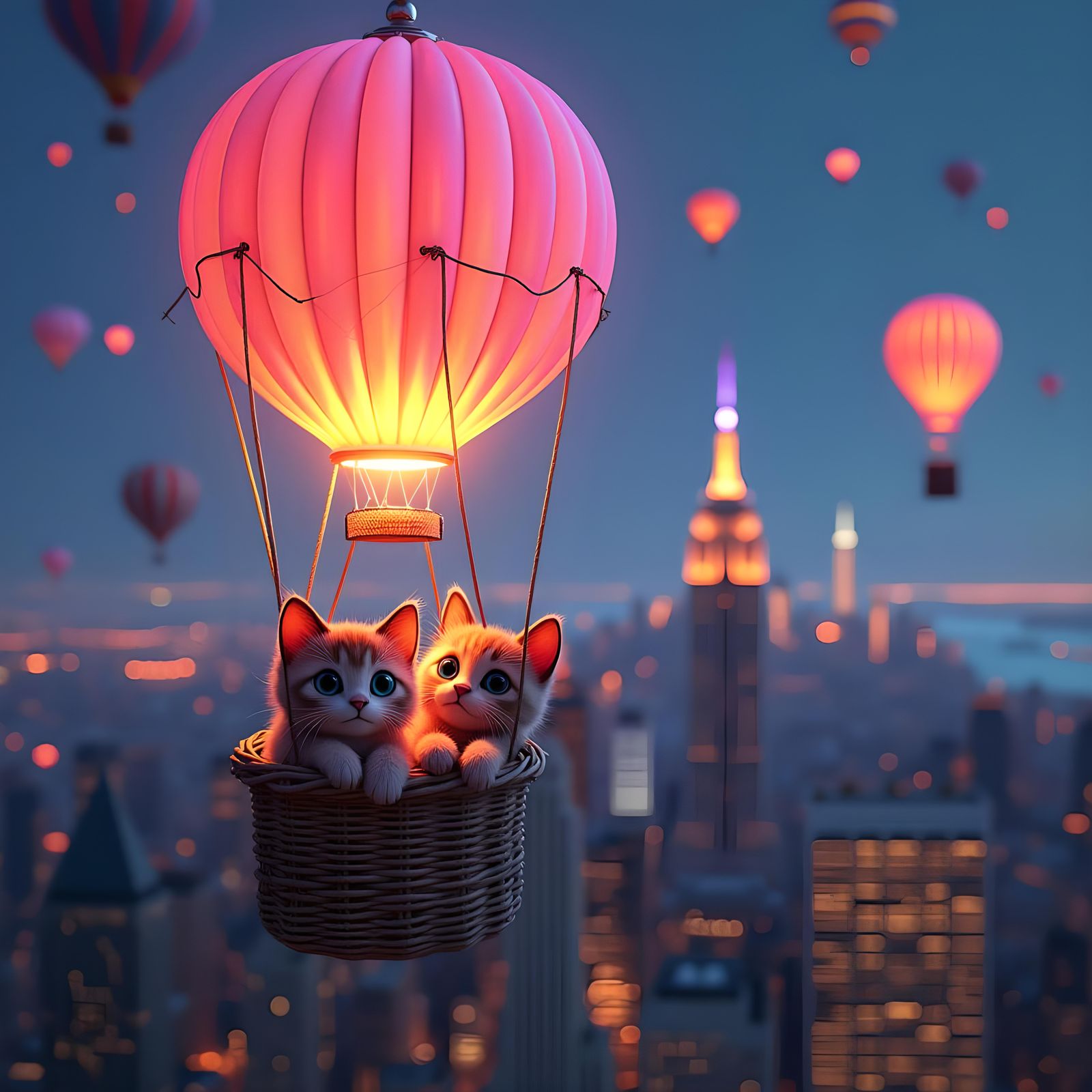 2 cute adorable kittens with big eyes and big ears. floating...