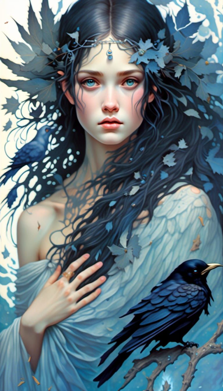 Raven Maiden Reveals Fireflies: An Oil Painting
