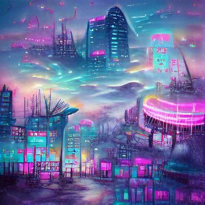 Cyberpunk Pastel Landscape at Night