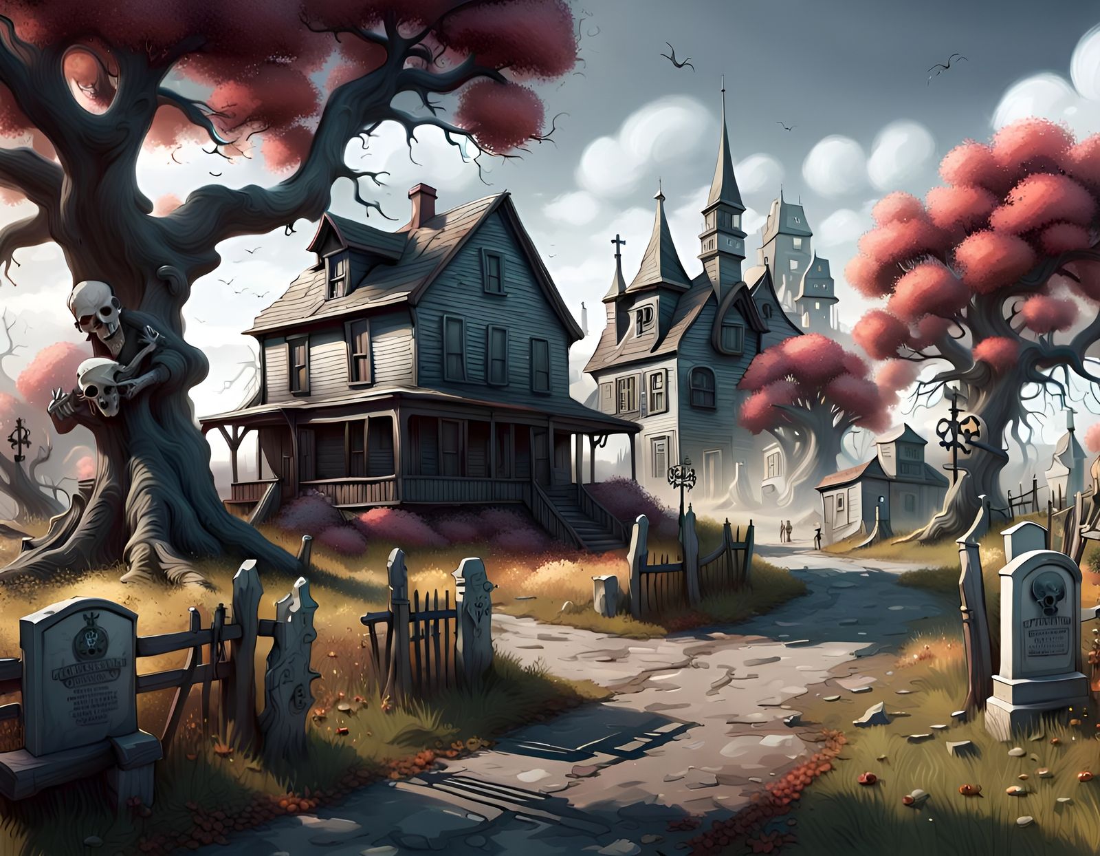 Dystopian Countryside Village in Film Noir Style