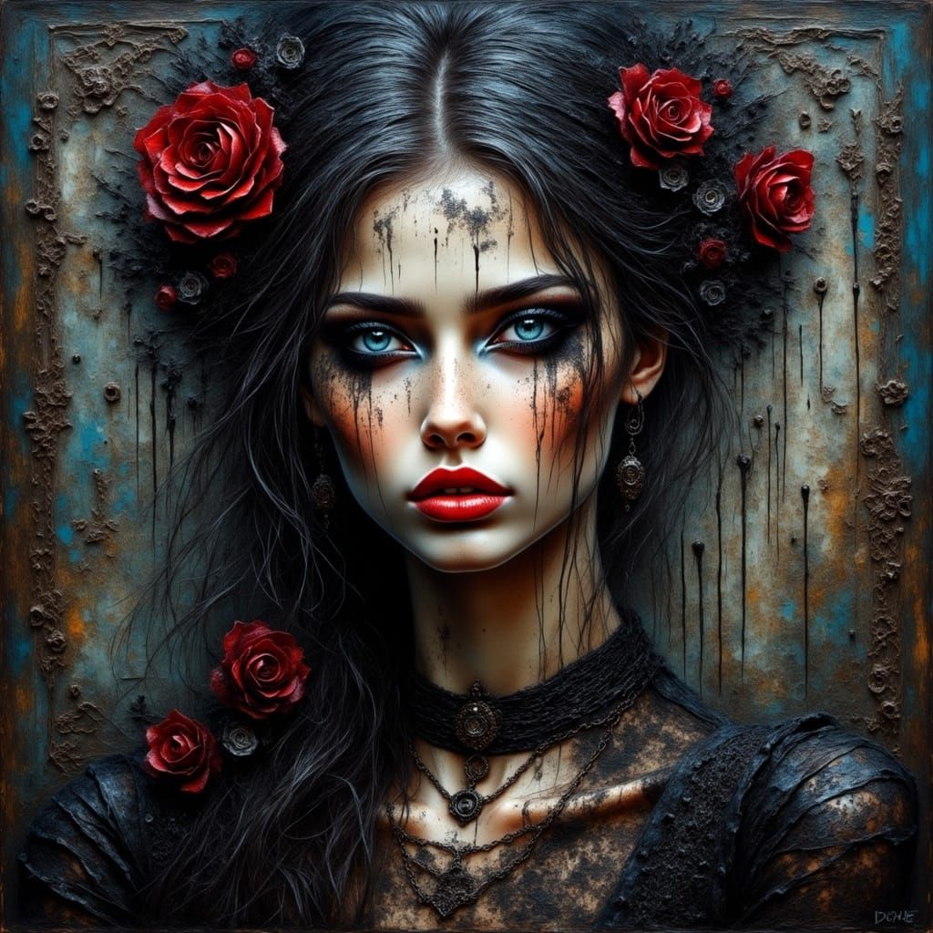 Gothic Dark-Haired Beauty in Macabre Flux Style