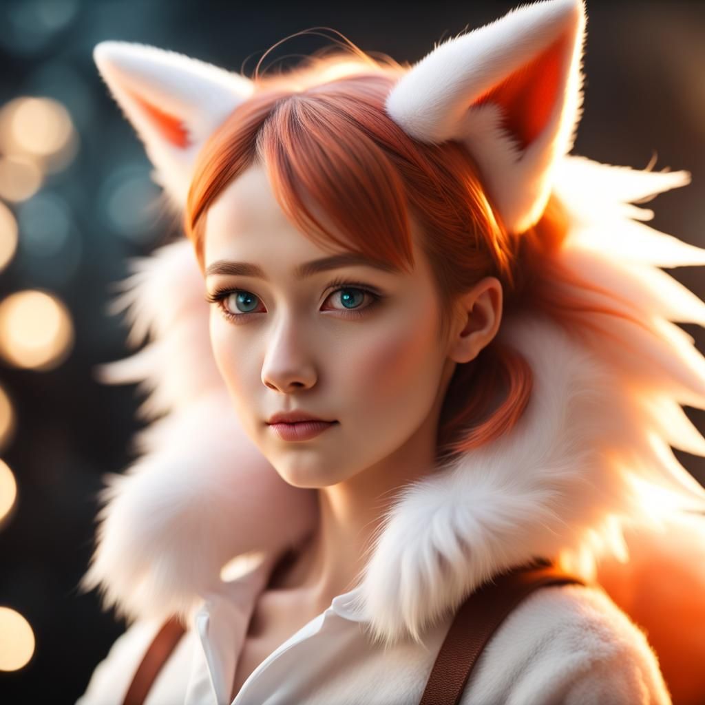 Hyper-Realistic Nine-Tailed Fox Girl Portrait