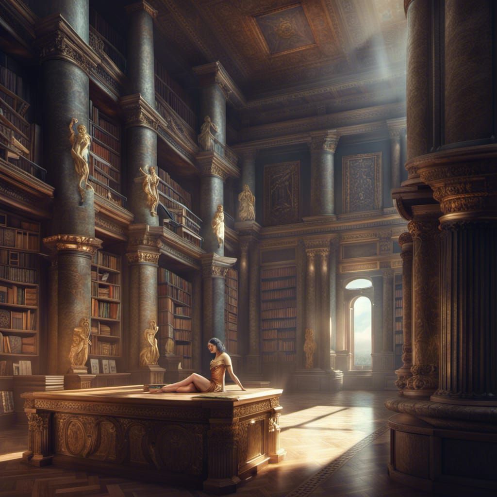 Library of Gaea with Cleopatra Bust: Digital Matte Painting