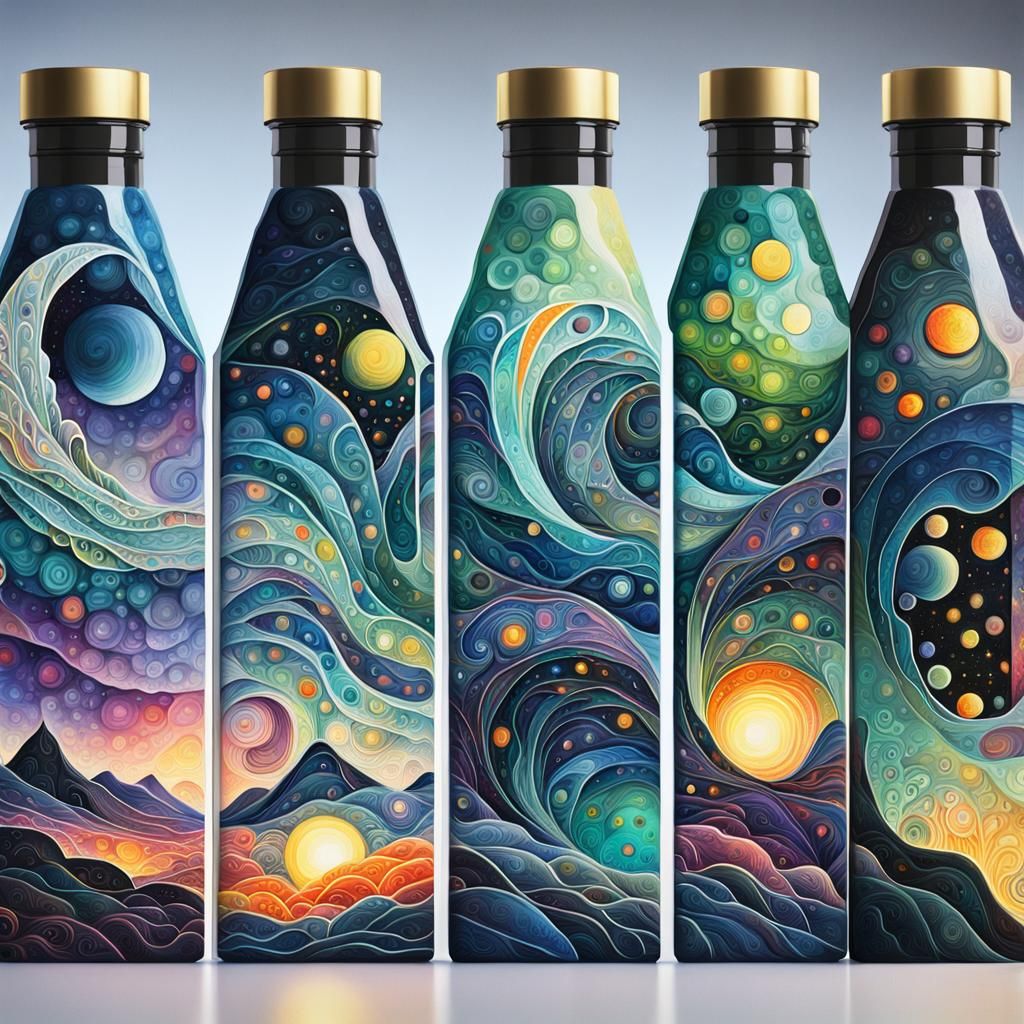 Northern Lights in Watercolor with Geometric Fractals