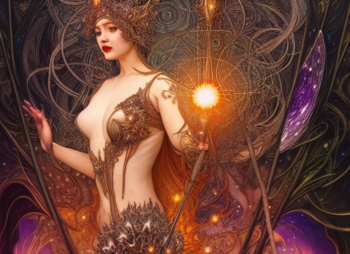 Queen of Wands Tarot Card in Digital Art Style