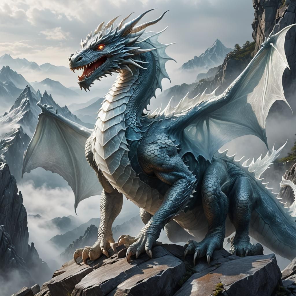 Glass Dragon on Misty Mountain in Digital Art