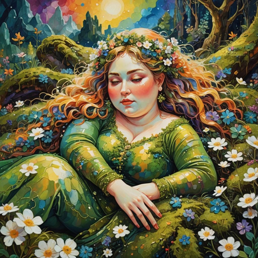 Elven Woman Reclining in Fauvist Dreamscape