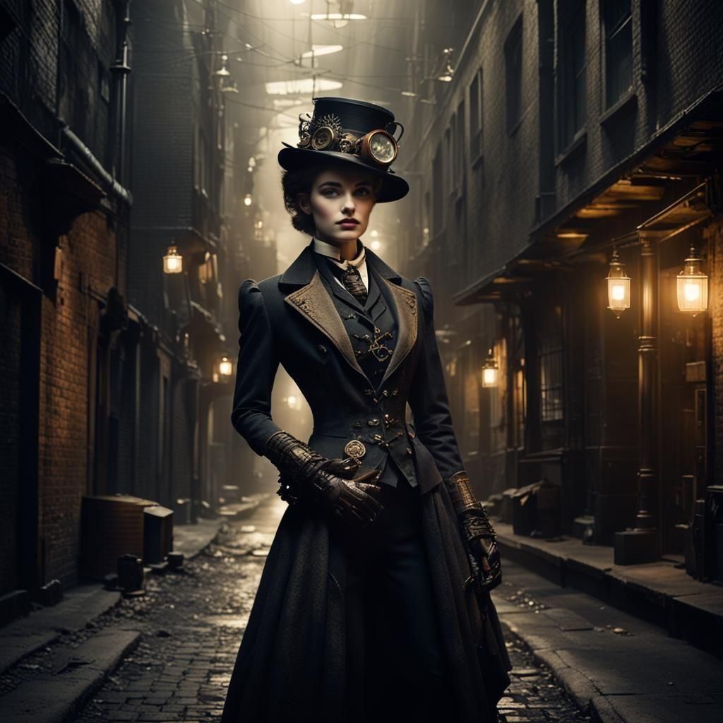 Steampunk Fusion: Victorian Suit in Dim Alley