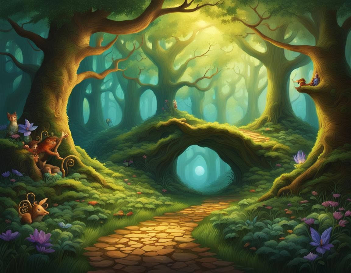 Enchanted Forest Scene with Whispering Trees