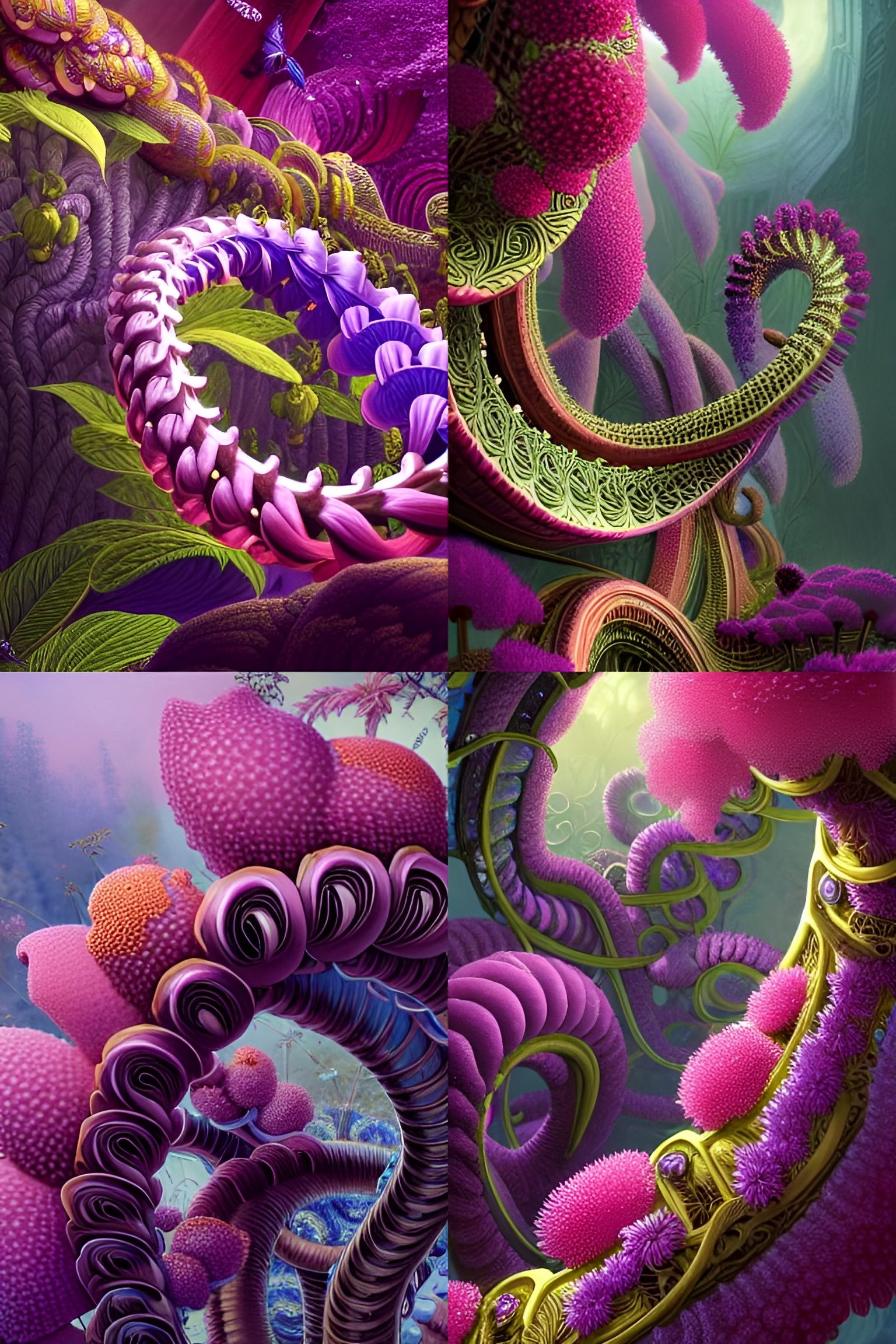 Detailed Fantasy Illustration of Helix Flowers