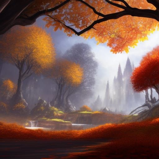 Autumnal Landscape in Detailed Matte Painting Style