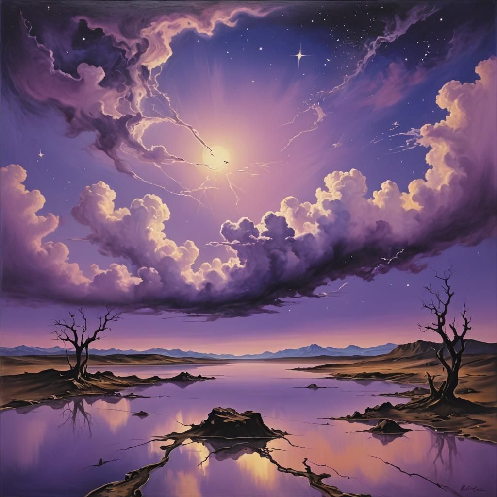 Surreal Violet Sky with Starlight, in Dali Style