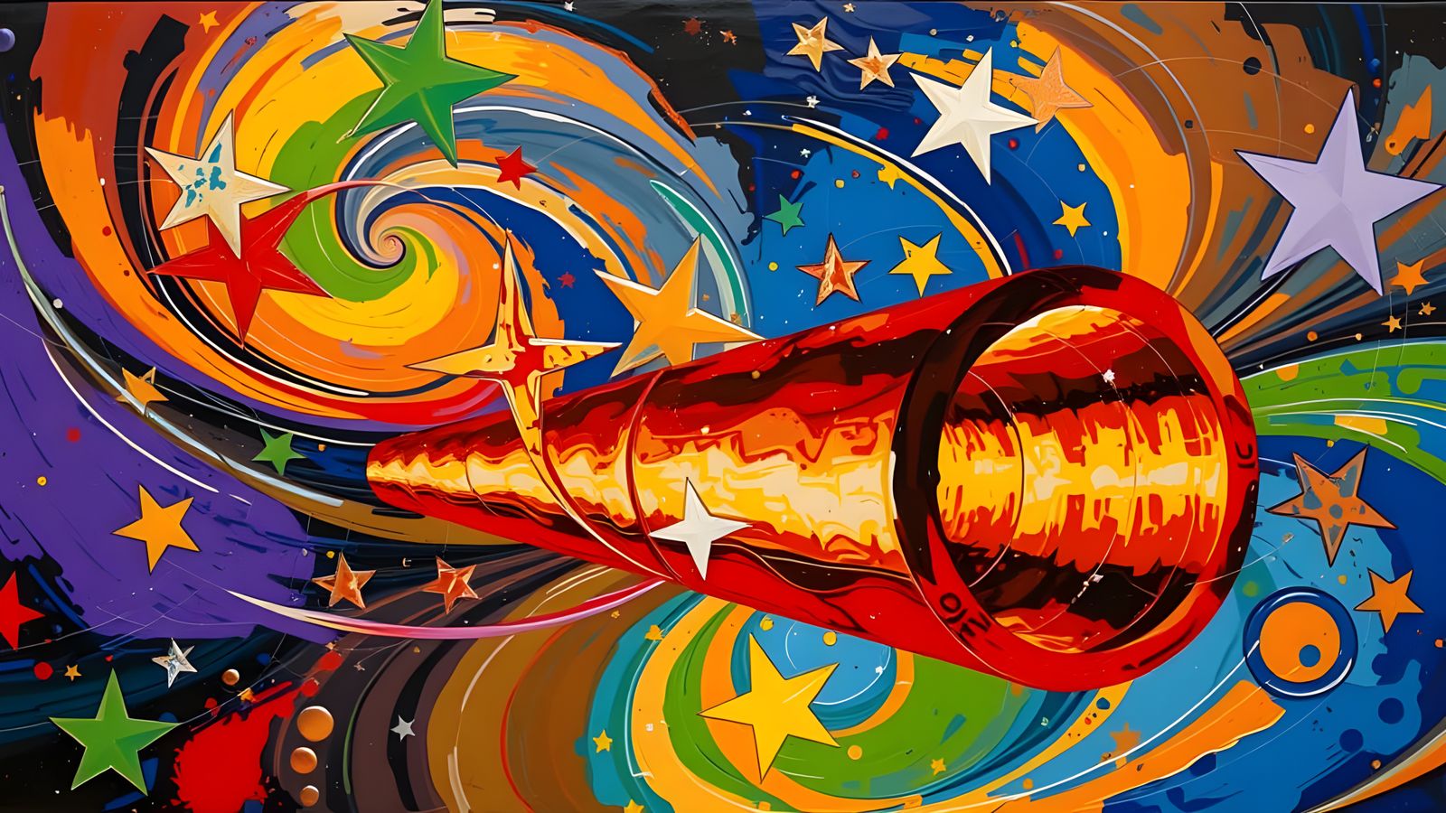 Vibrant Cosmic Dance in Impasto Oil