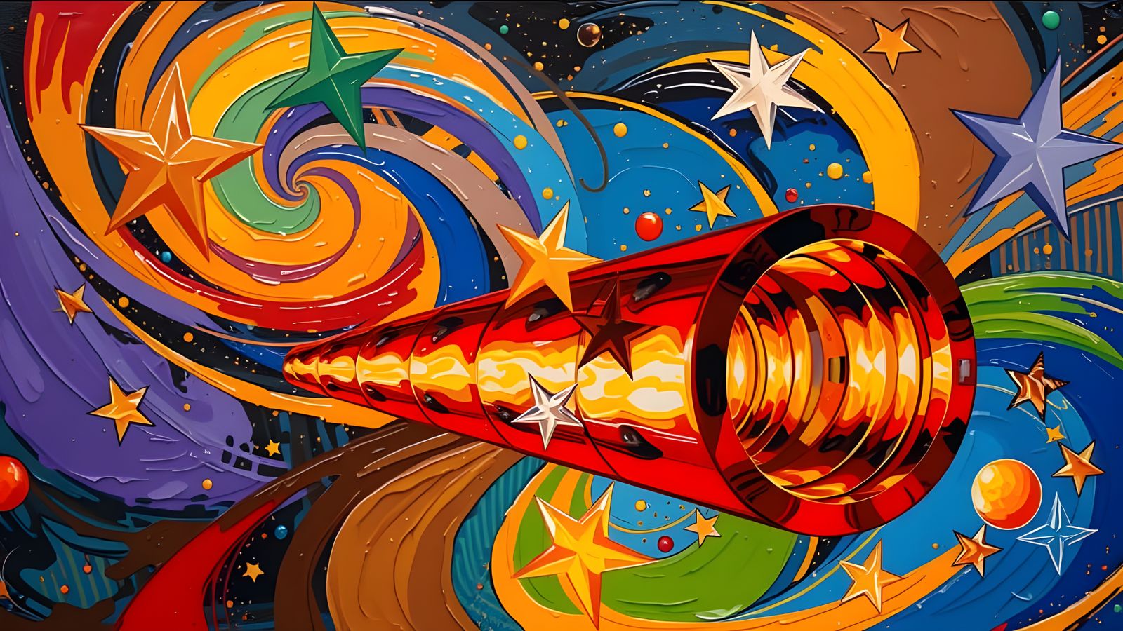 Sleek Glass Cylinder Mirrors Vibrant Cosmic Textures