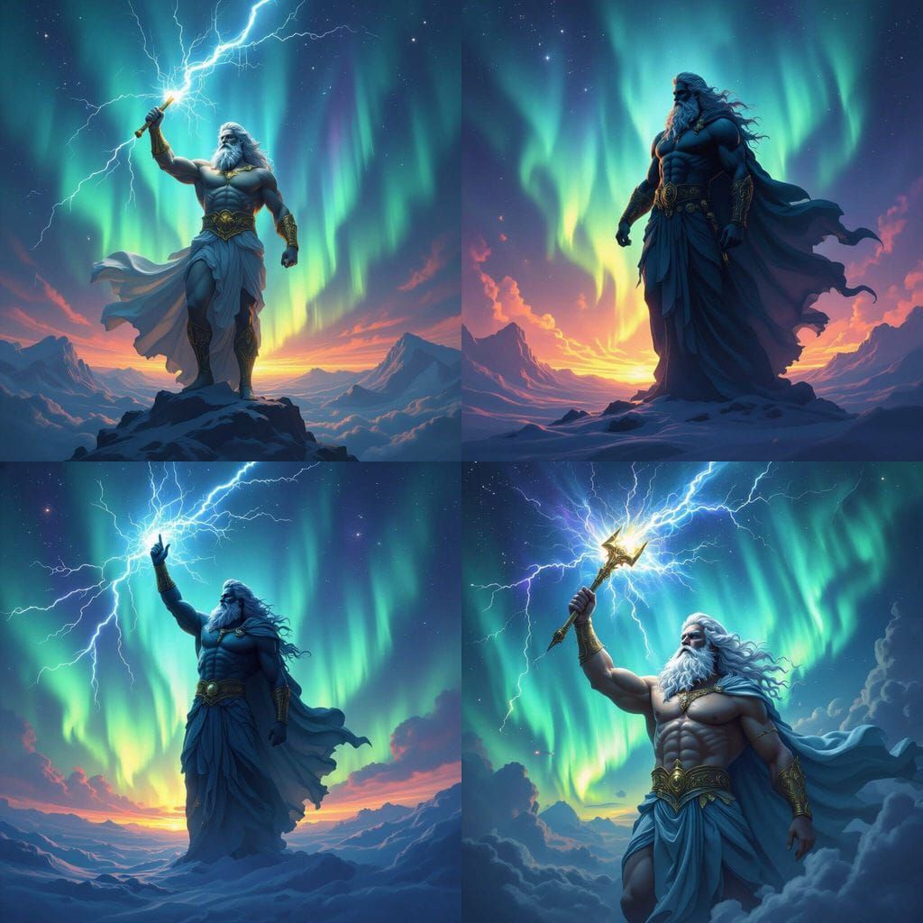 Zeus Majestic Amidst Ethereal Auroras