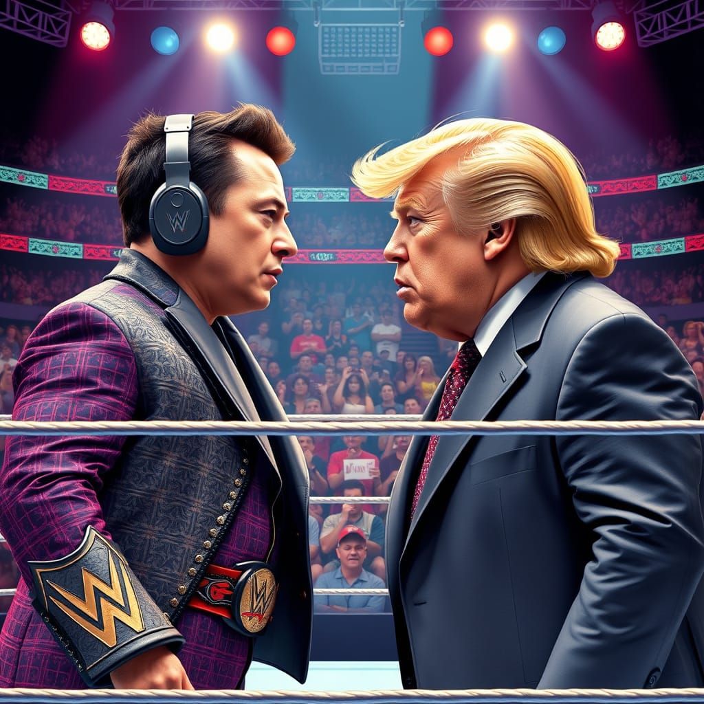 Musk vs Trump: Wrestling Match in Abstract Style