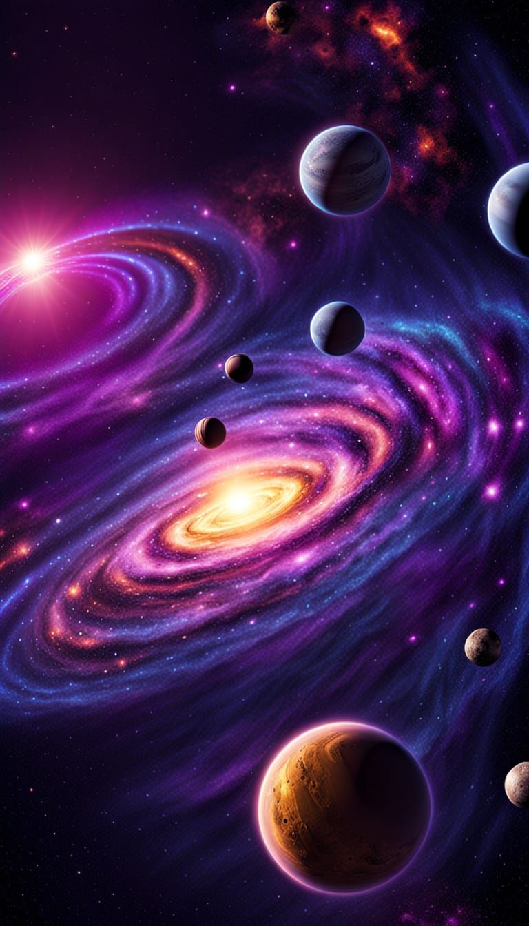 Vibrant Cosmic Concept Art in Neon Colors