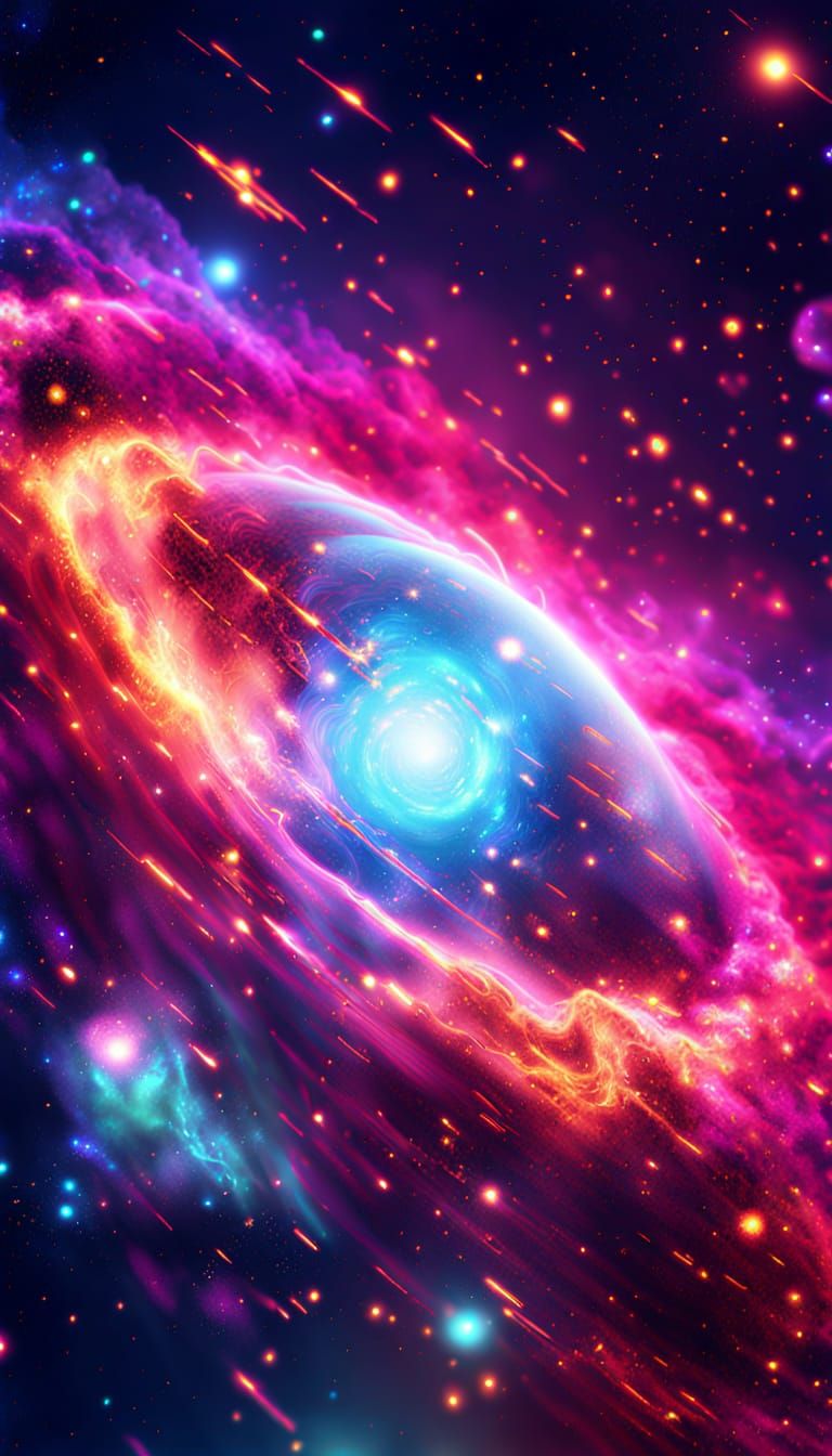 Vibrant Cosmic Concept Art: Neon Stars and Galaxies