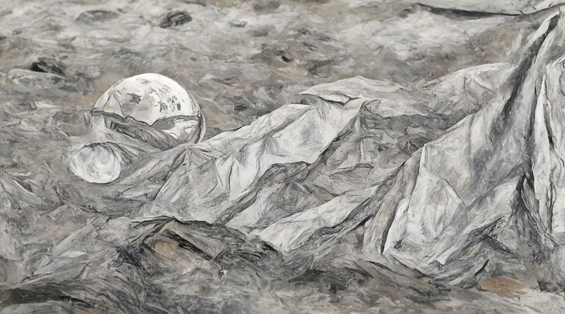 Astronaut Waves Flag on Moon in Charcoal Drawing