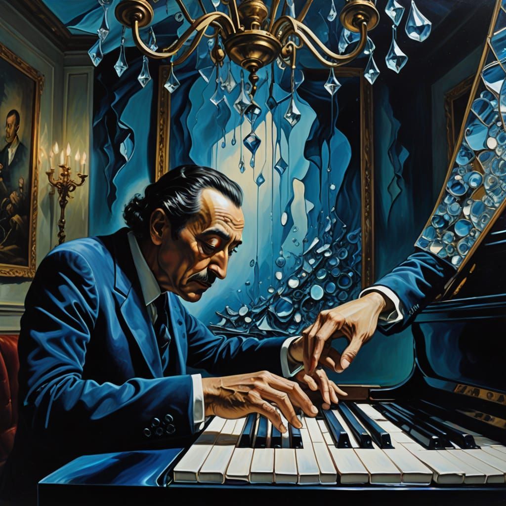 Surreal Pianist Shatters Reality in Oil Painting