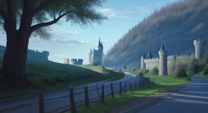 Road to Castle with Apple Trees