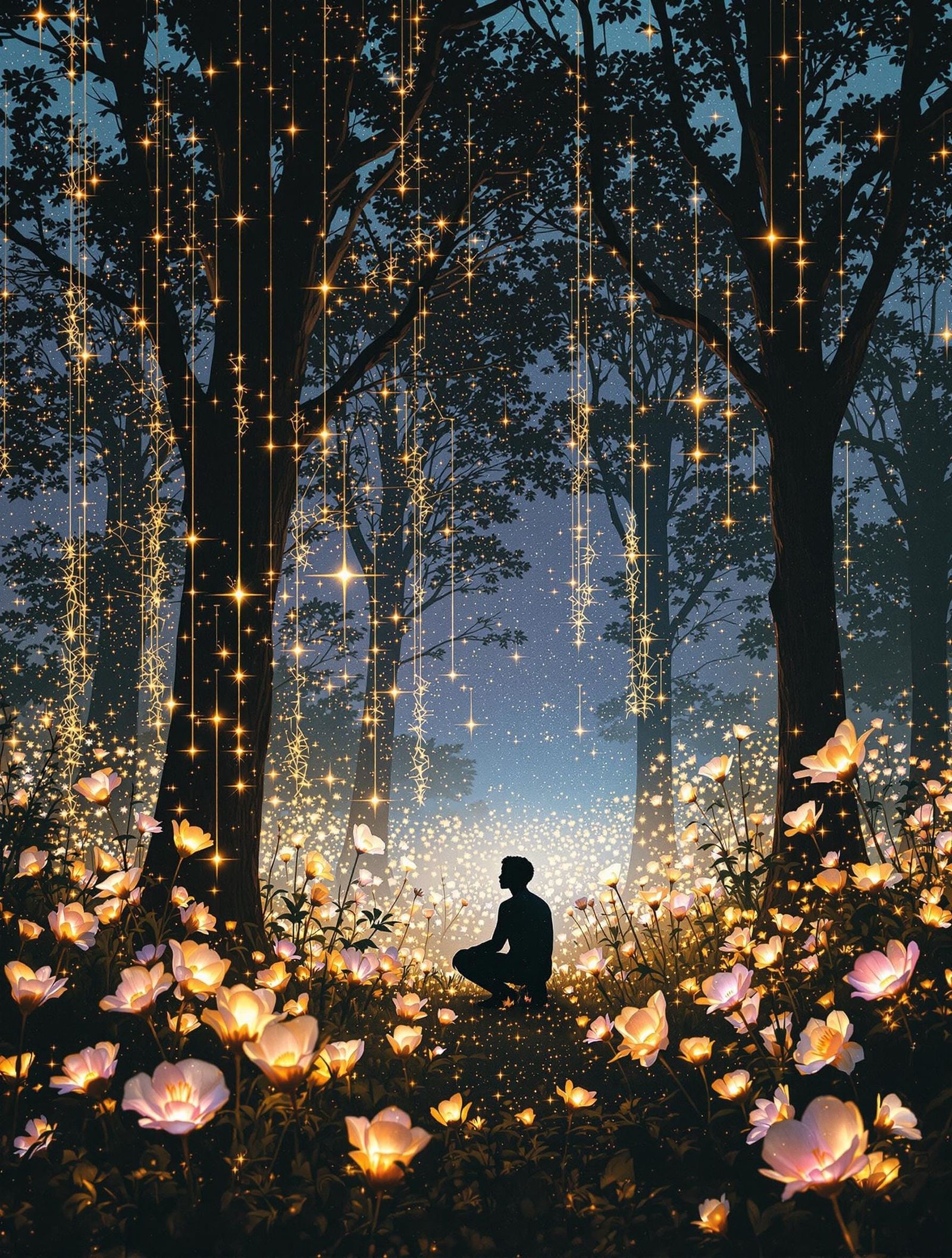 Ethereal Twilight Garden Scene in Digital Collage