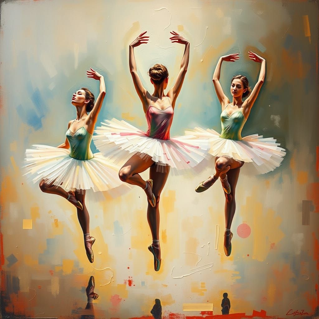 Ballet Dancers Leaping in Expressionist Style