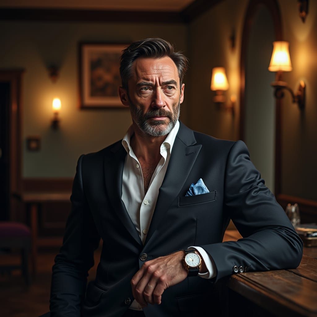 Elegant Photorealistic Portrait of Hugh Jackman