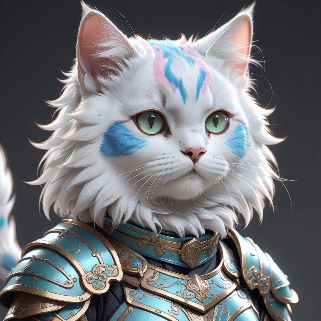 Armored Fluffy Cat in Anime Style