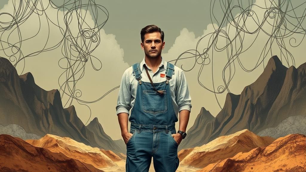 Melancholy Calendar Employee in Abstract Vector Landscape